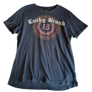 Y2K Lucky Brand Classic Fit Black 13 Graphic Short Sleeve Tee Shirt Med Cotton